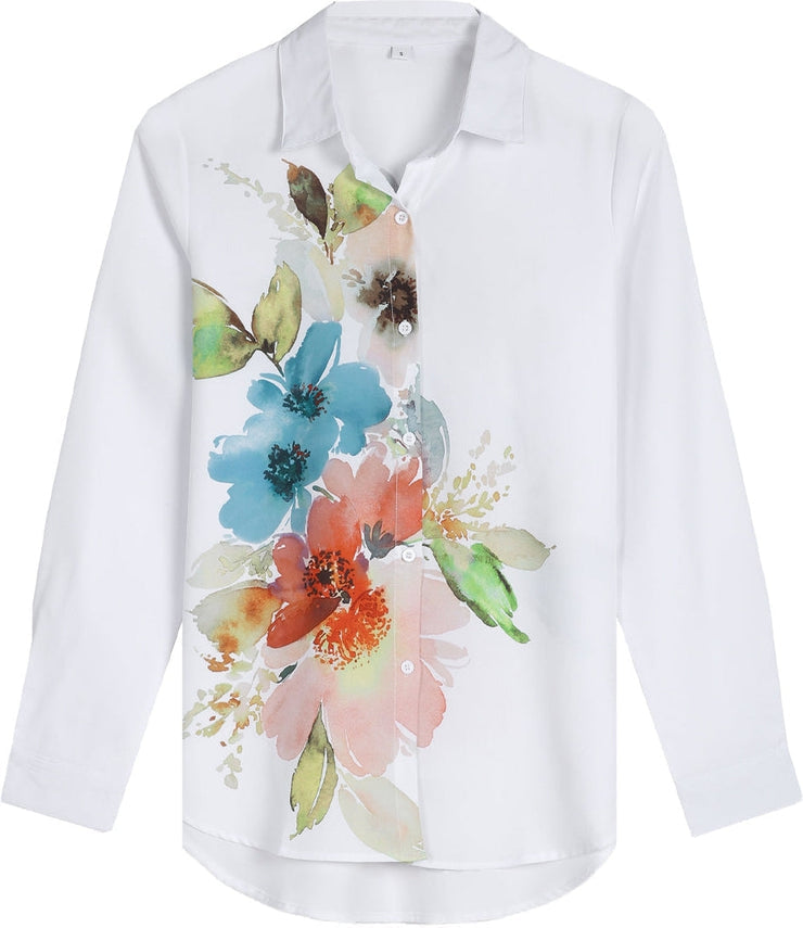 Becca - Aquarellblume Knopfleiste Tunika-Bluse