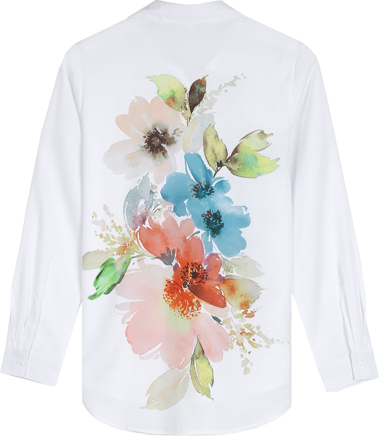 Becca - Aquarellblume Knopfleiste Tunika-Bluse