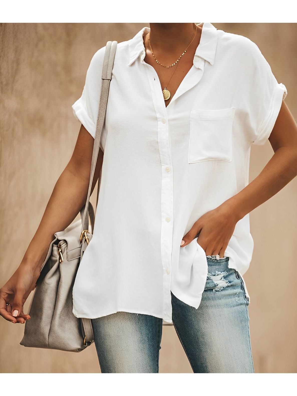 Kurzärmelige Button-Down-Bluse für Frauen - Tess