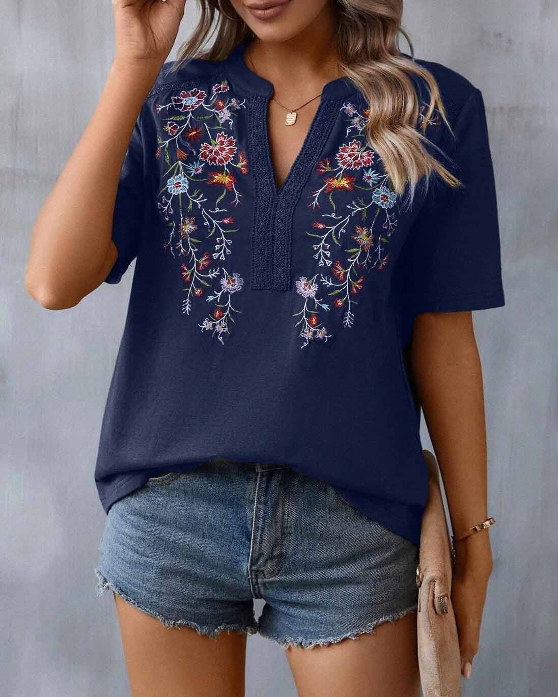 Mesdie - Blumenbestickte Bluse für Damen