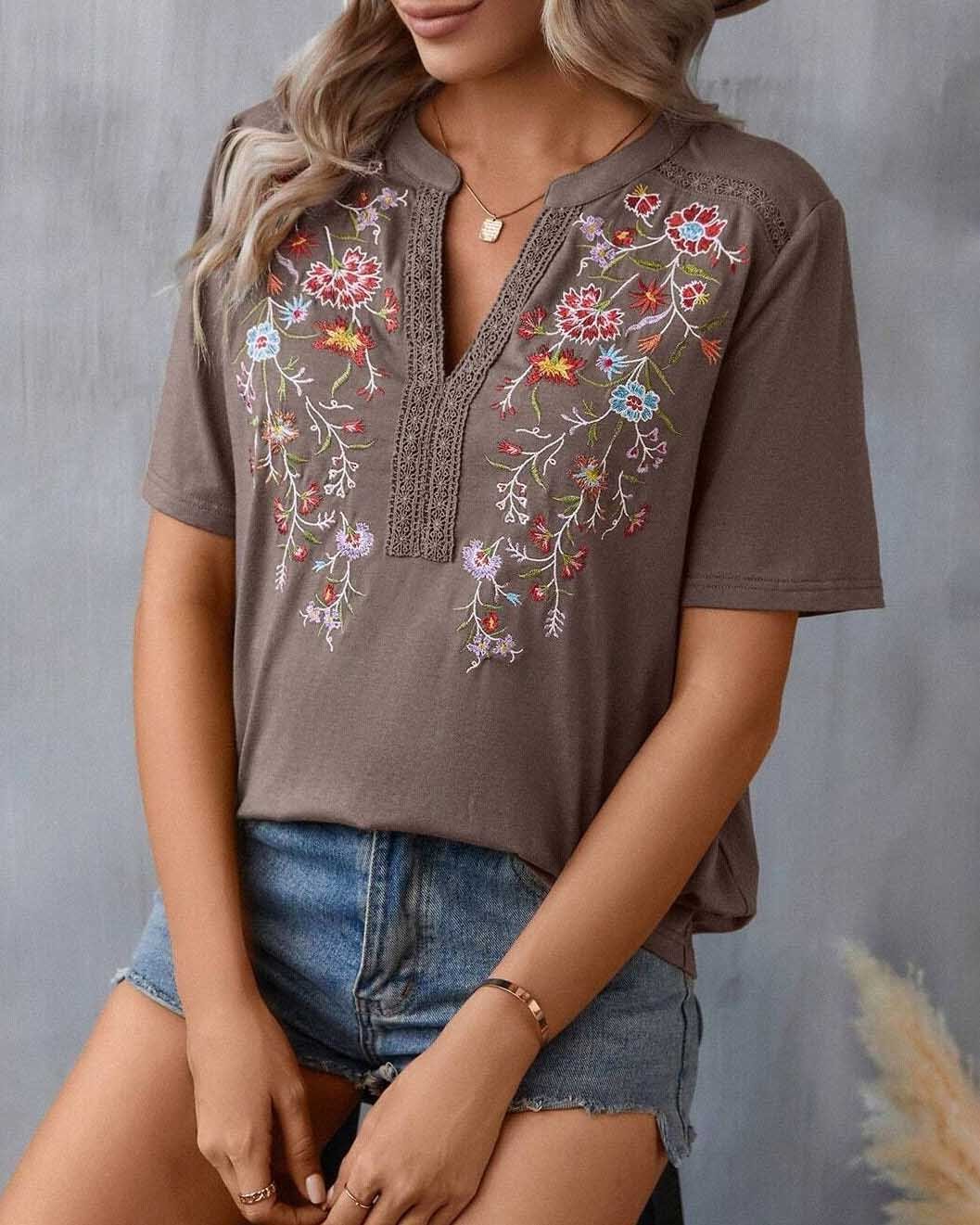 Mesdie - Blumenbestickte Bluse für Damen