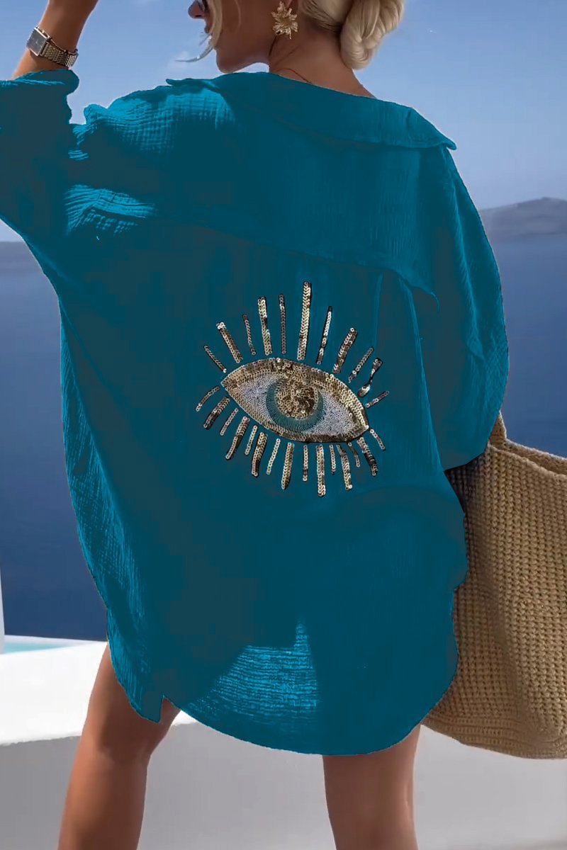 Strandabdeckung mit Augen-Design Langarmshirt  - Elca