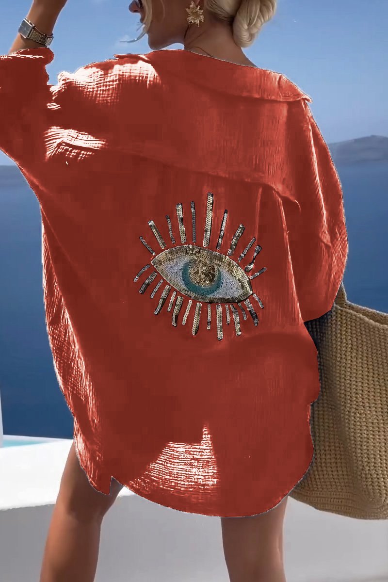 Strandabdeckung mit Augen-Design Langarmshirt  - Elca